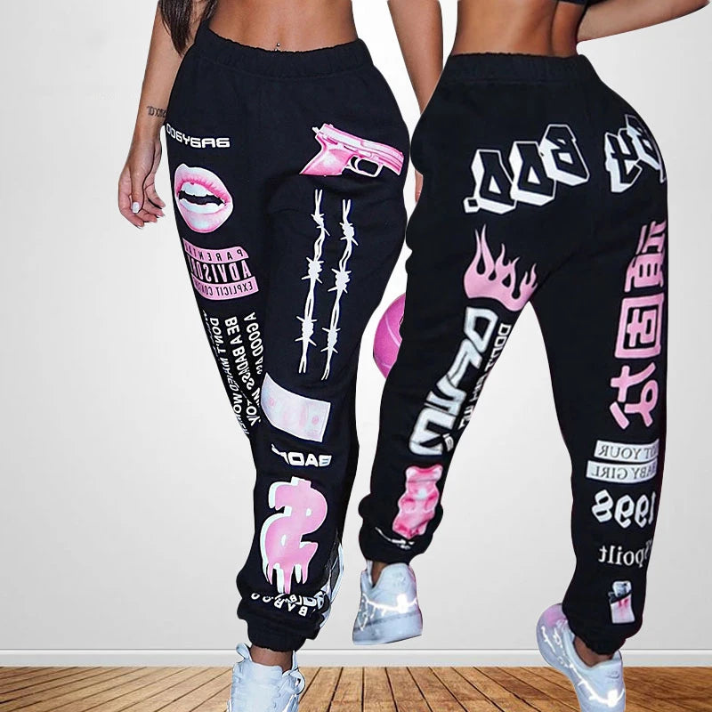 Women’s Elastic Waist Printed Harem Joggers Sweatpants