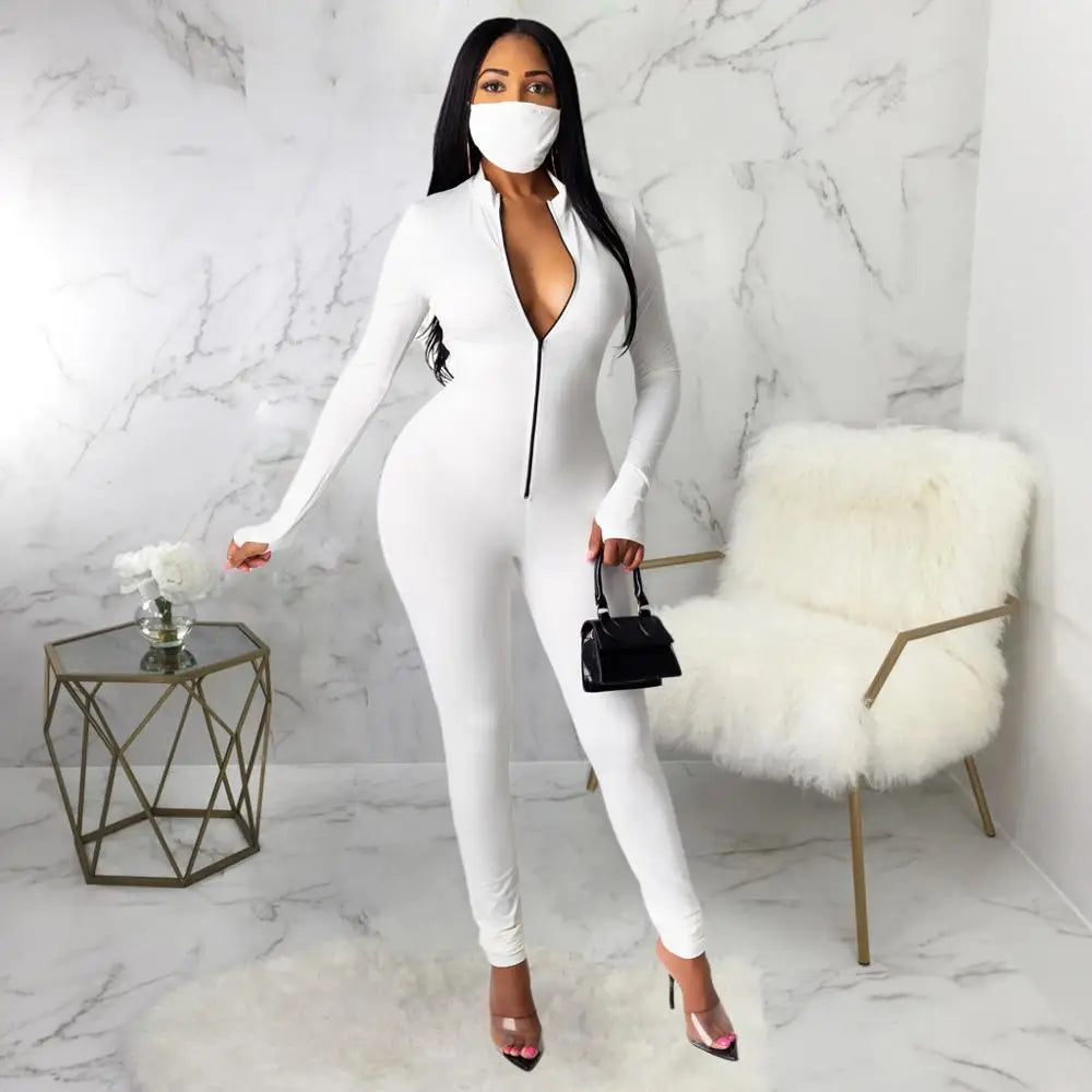 New Solid Color Long Sleeve Workout Romper Jumpsuit