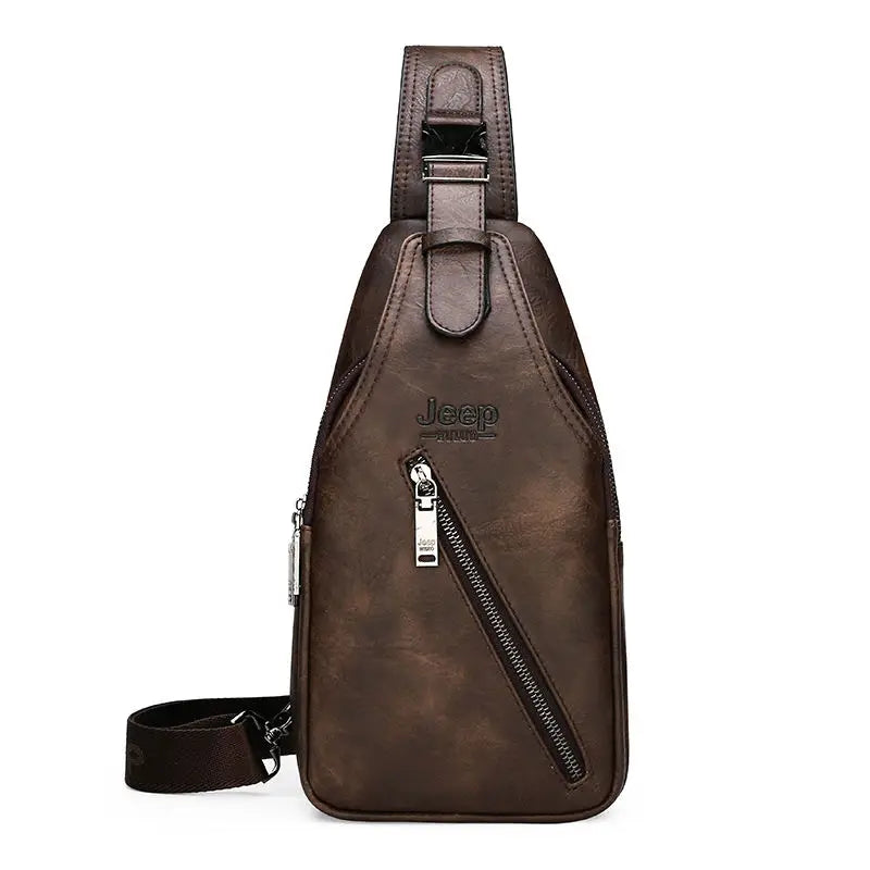 JEEPBULUO Men's Leather Chest Sling Bag – High-Quality Split Leather Crossbody