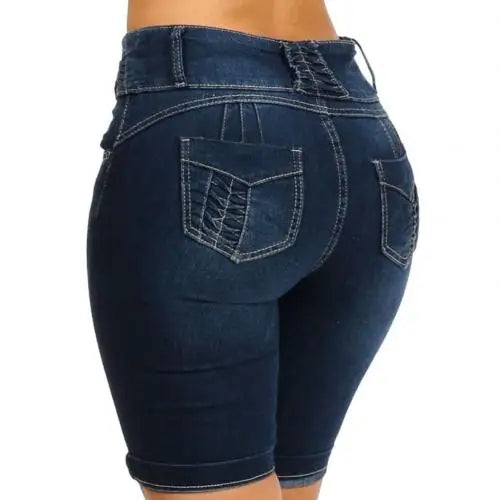New Sexy High-Waist Denim Skinny Shorts - Stretch Bodycon Knee-Length Jeans