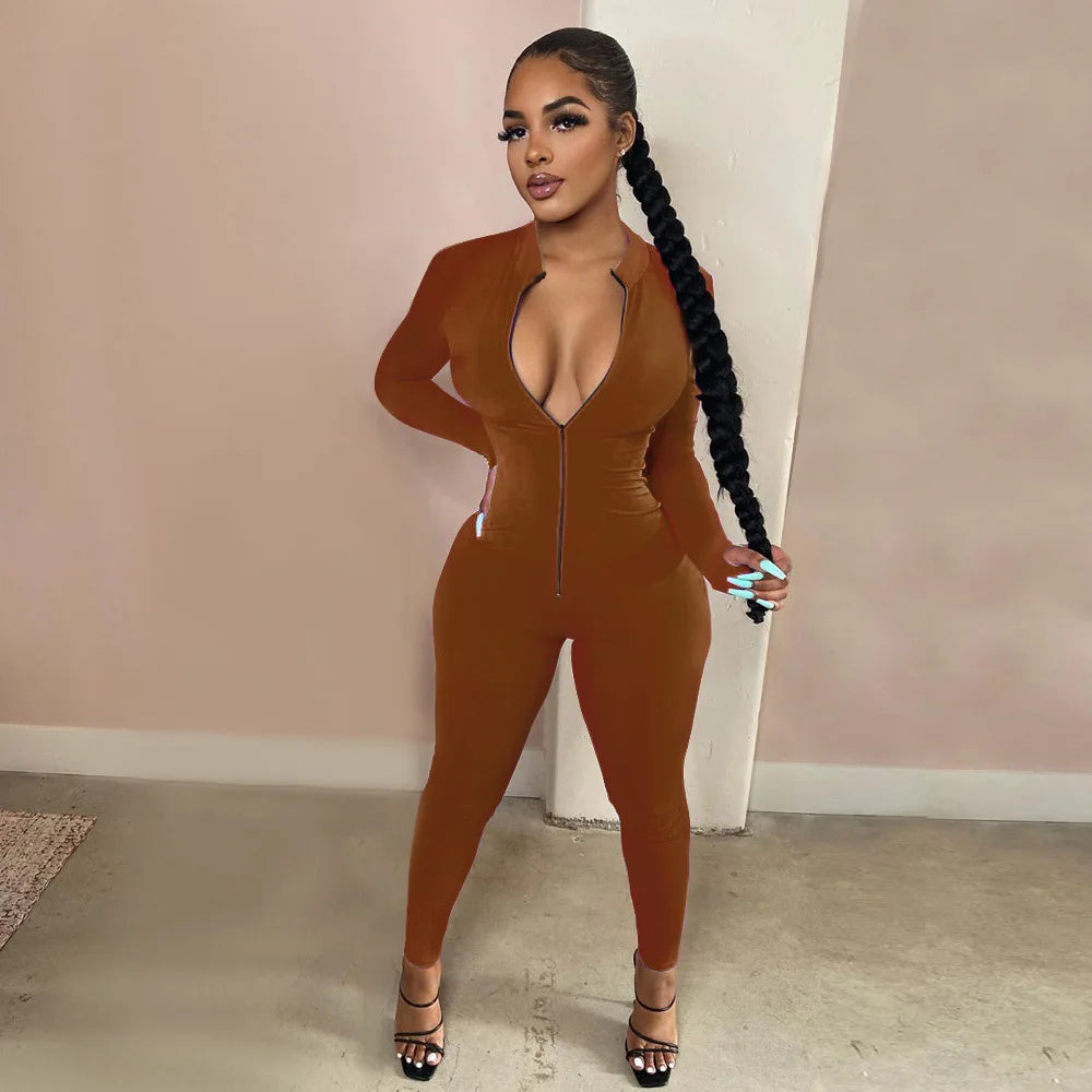 New Solid Color Long Sleeve Workout Romper Jumpsuit