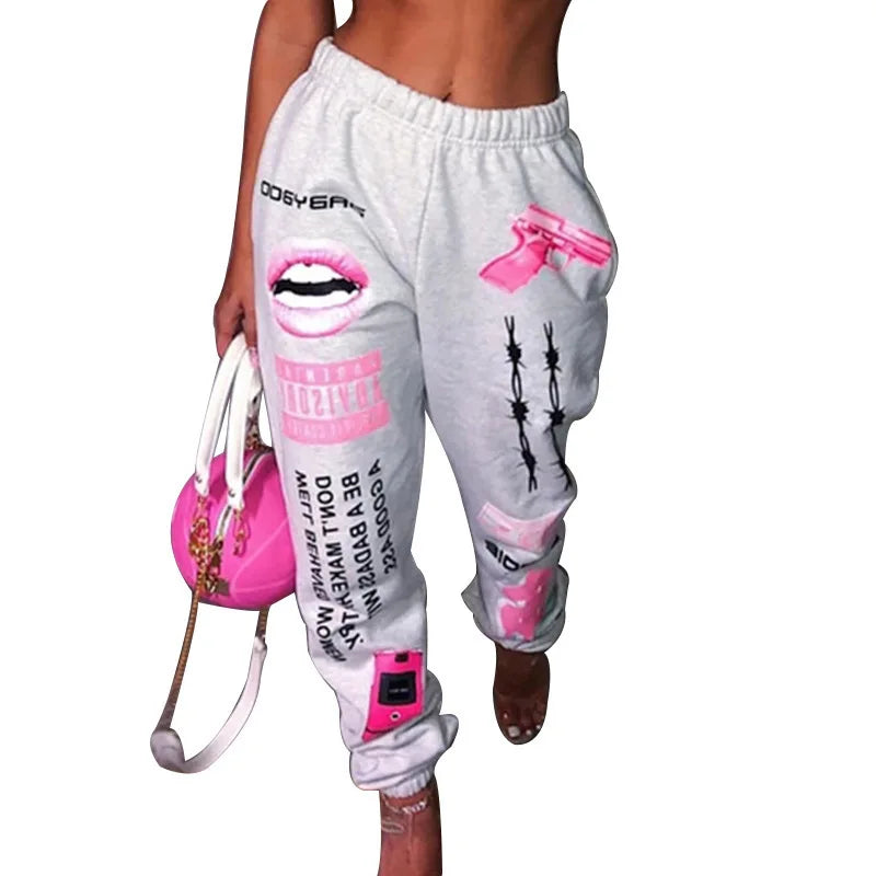 Women’s Elastic Waist Printed Harem Joggers Sweatpants