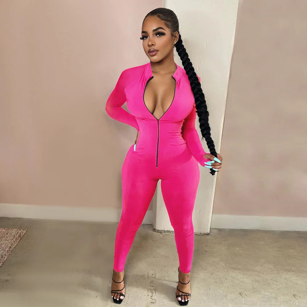 New Solid Color Long Sleeve Workout Romper Jumpsuit