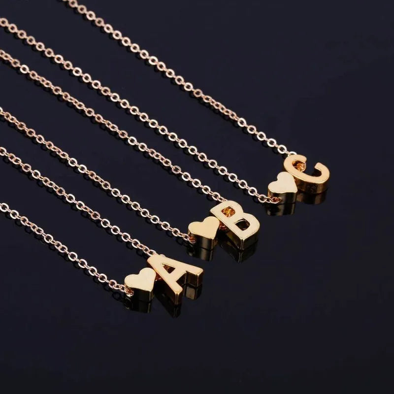 Heart Initial Pendant Necklace for Women – Golden Dainty Name Choker Jewelry Gift