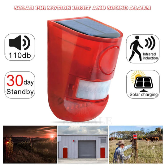 SolarGuard Motion Sensor Alarm with 110dB Siren & Strobe Light