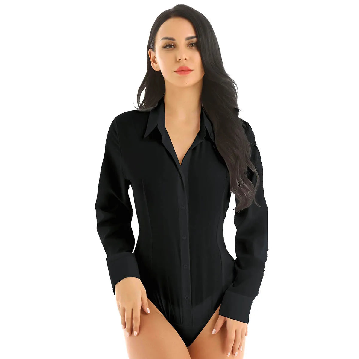 Office Lady Long Sleeve White Bodysuit Shirt