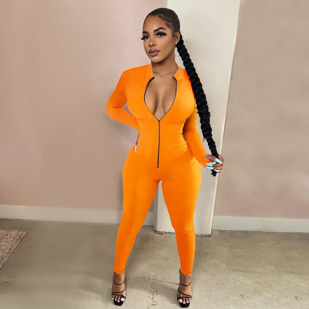 New Solid Color Long Sleeve Workout Romper Jumpsuit