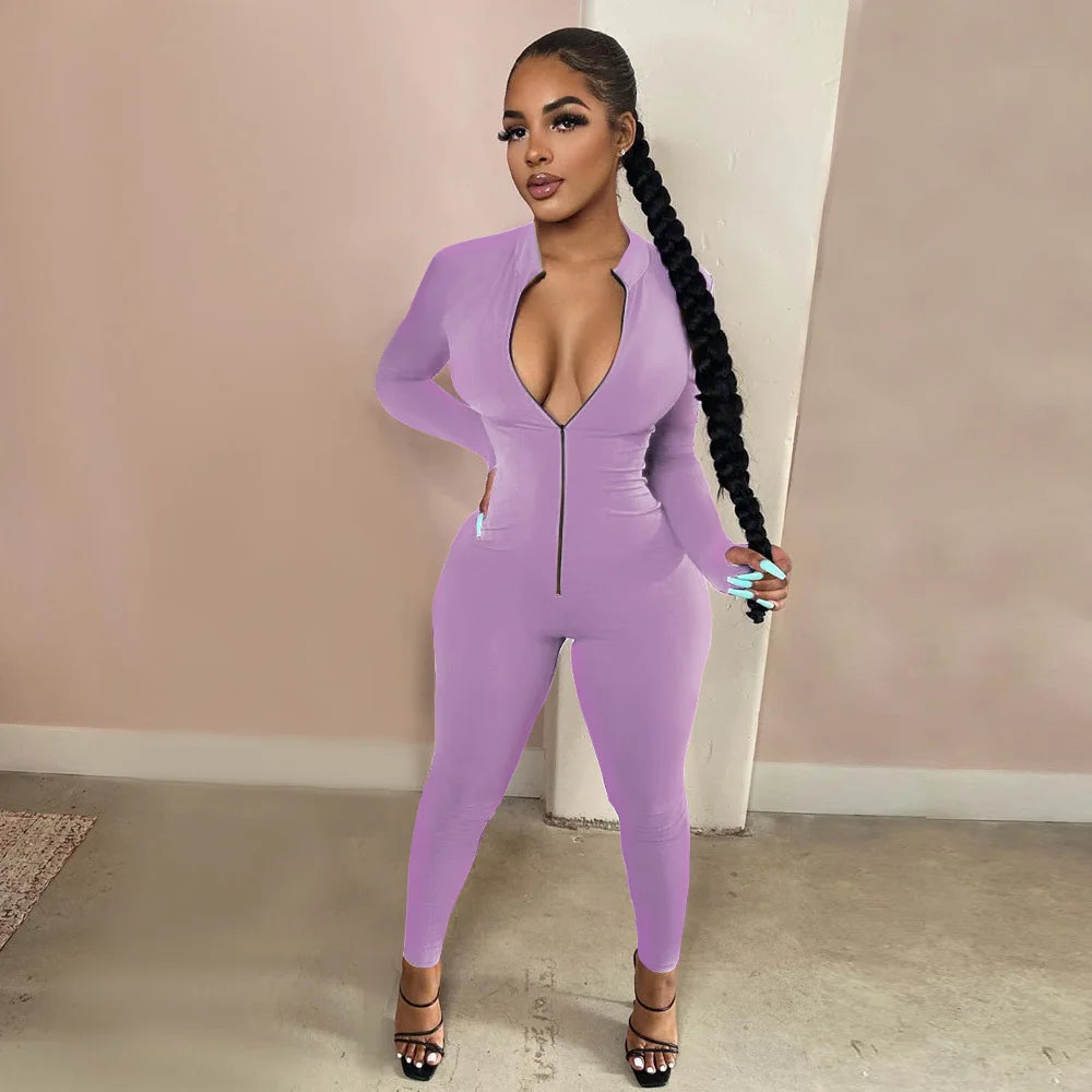New Solid Color Long Sleeve Workout Romper Jumpsuit