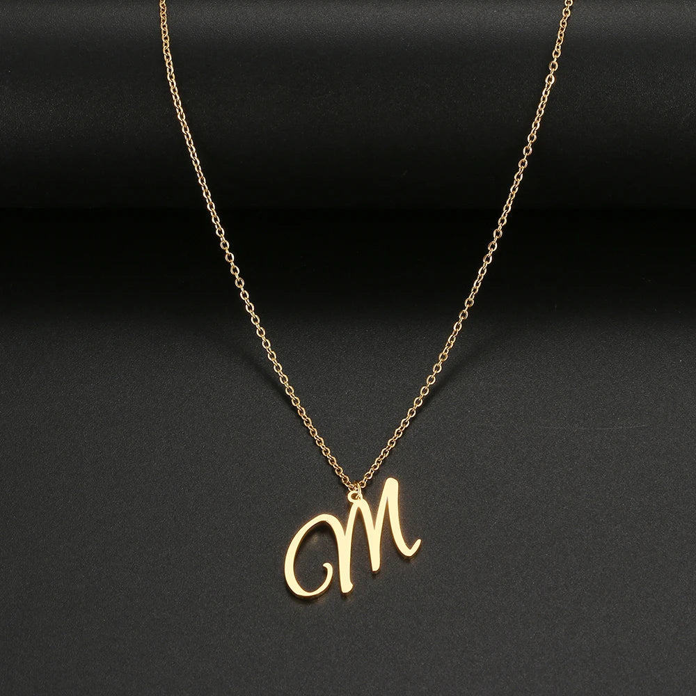 Artistic A-Z Stainless Steel Letter Necklace – Elegant Pendant Jewelry for Women, Perfect for Parties & Gifts