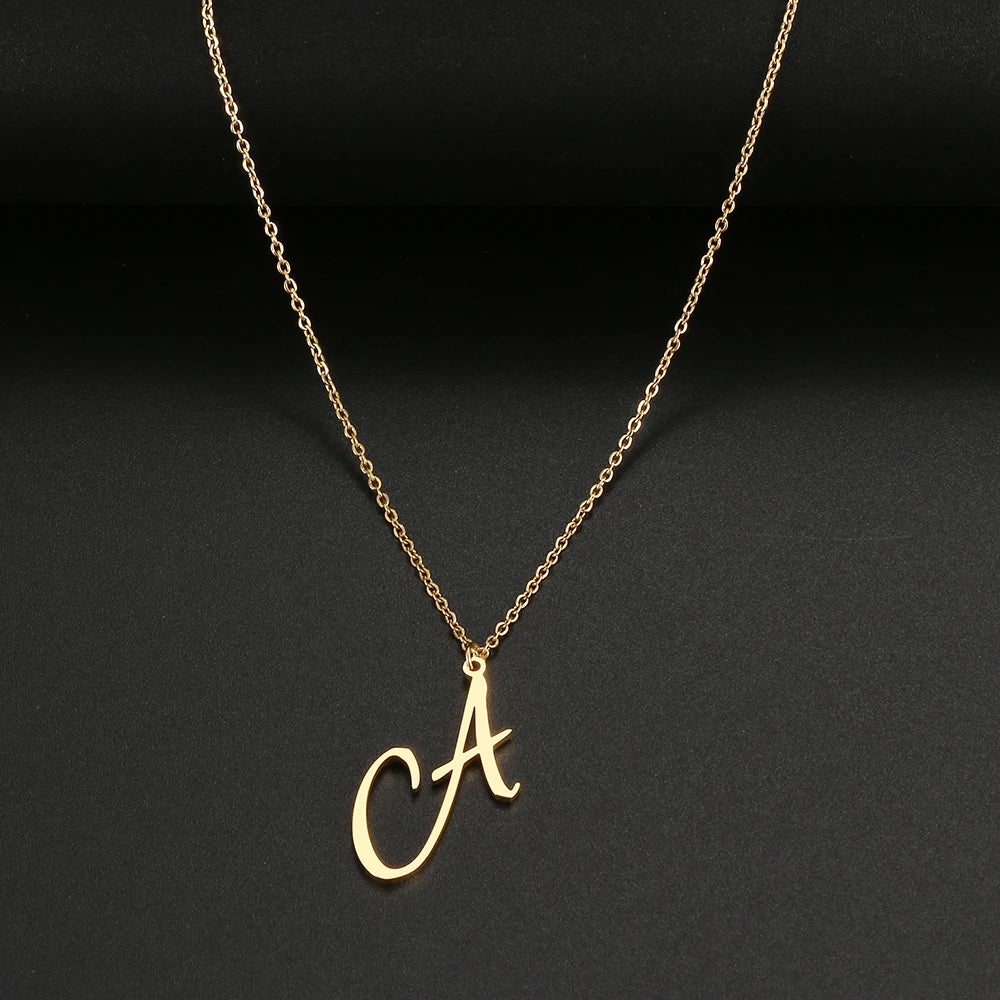 Artistic A-Z Stainless Steel Letter Necklace – Elegant Pendant Jewelry for Women, Perfect for Parties & Gifts