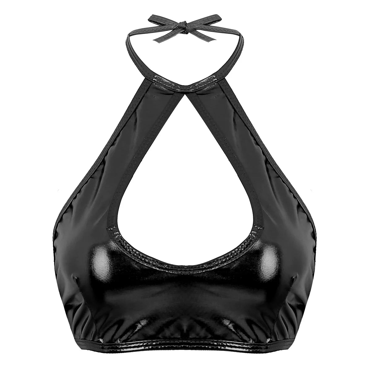 Women's Metallic Halter Crop Top & Ruffle Mini Skirt – Two-Piece Dance Outfit