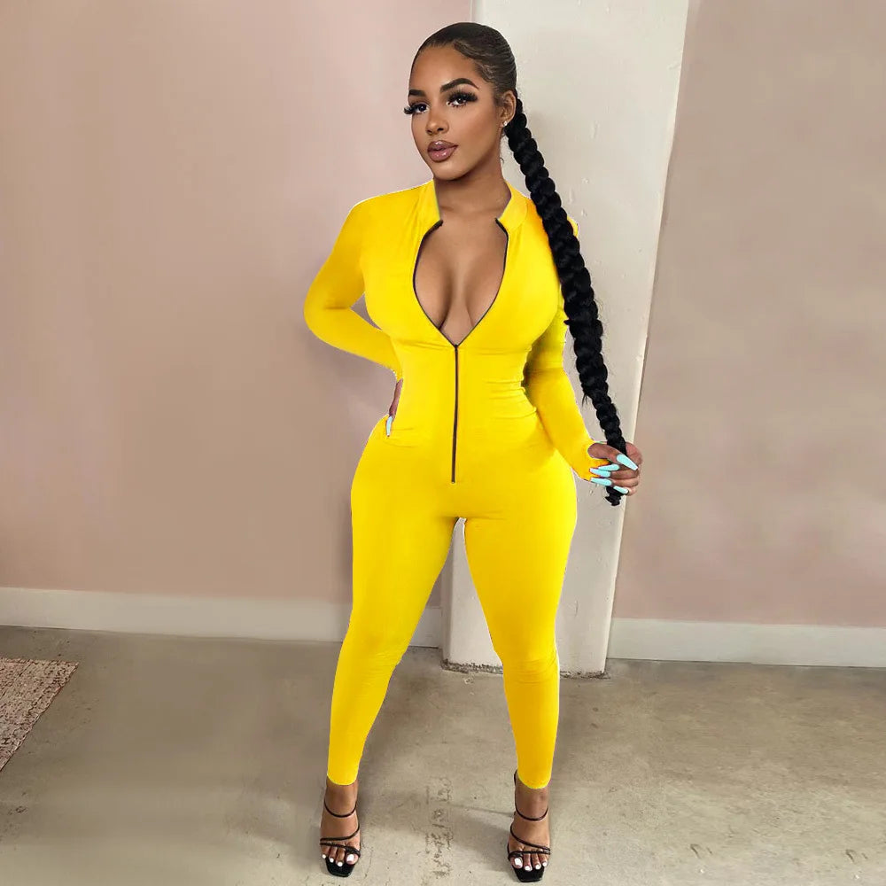 New Solid Color Long Sleeve Workout Romper Jumpsuit