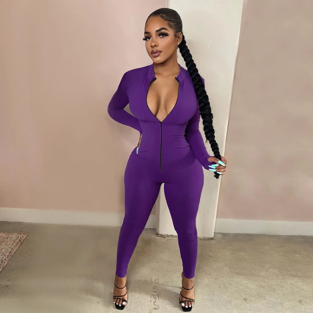 New Solid Color Long Sleeve Workout Romper Jumpsuit