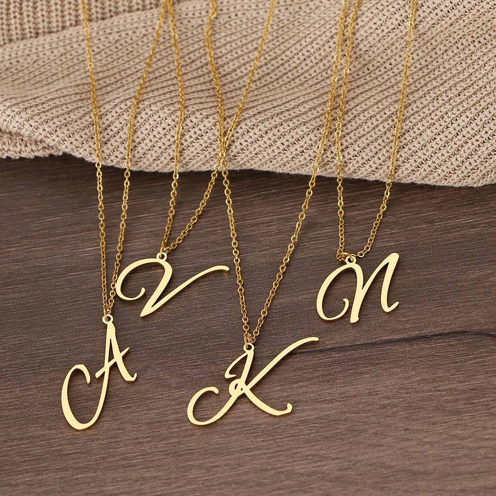 Artistic A-Z Stainless Steel Letter Necklace – Elegant Pendant Jewelry for Women, Perfect for Parties & Gifts