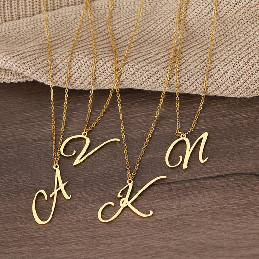 Artistic A-Z Stainless Steel Letter Necklace – Elegant Pendant Jewelry for Women, Perfect for Parties & Gifts