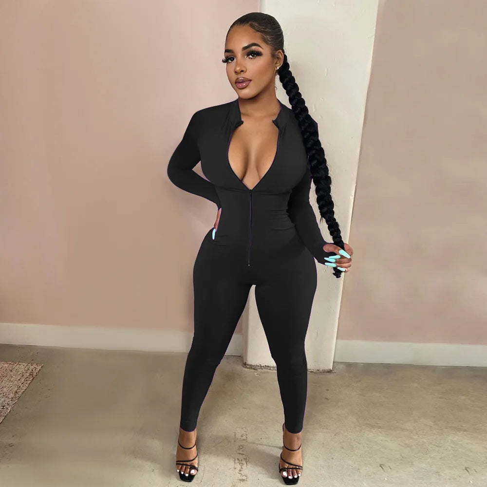 New Solid Color Long Sleeve Workout Romper Jumpsuit