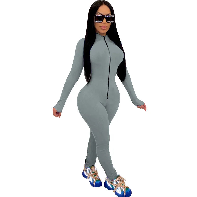 New Solid Color Long Sleeve Workout Romper Jumpsuit