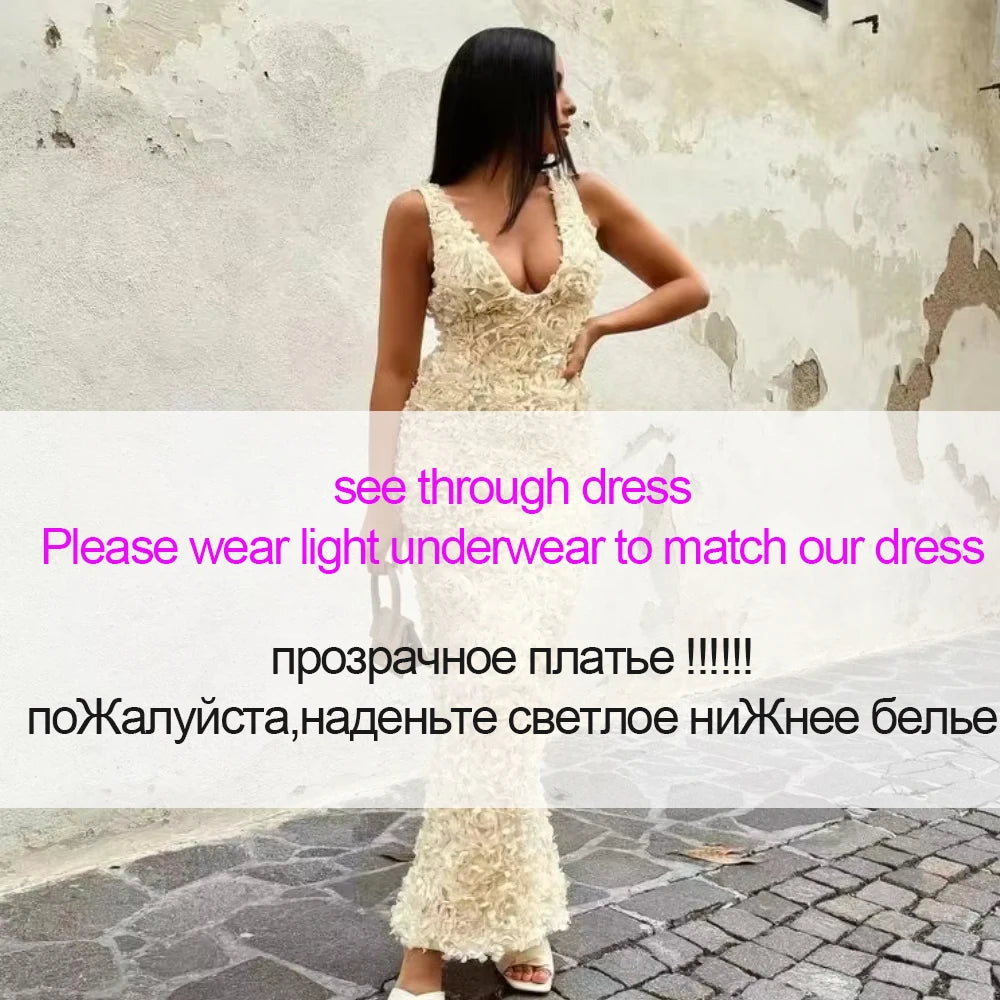 Mingmingxi Elegant Floral Applique Maxi Dress