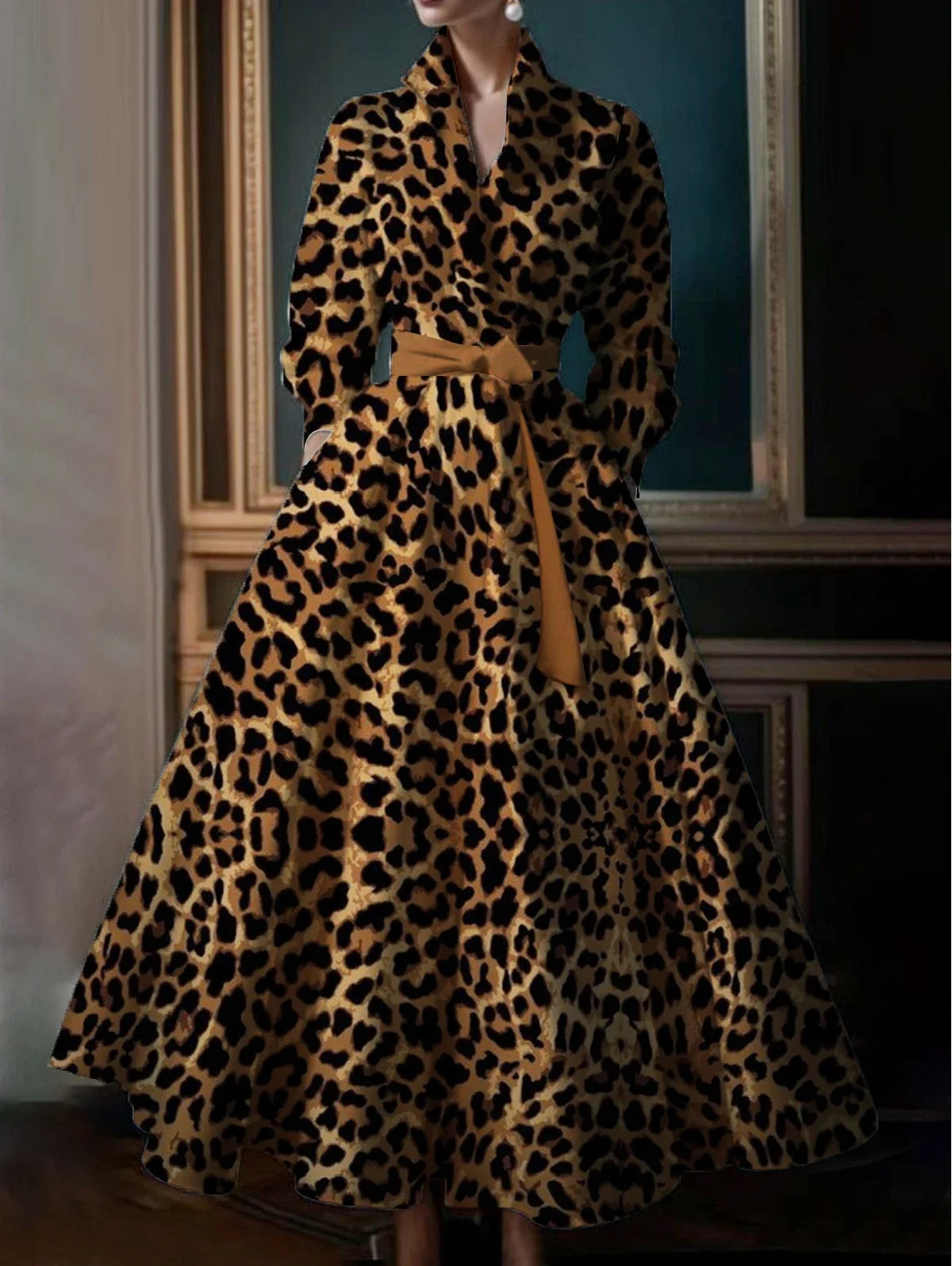 Retro Boho Leopard Print Swing Dress
