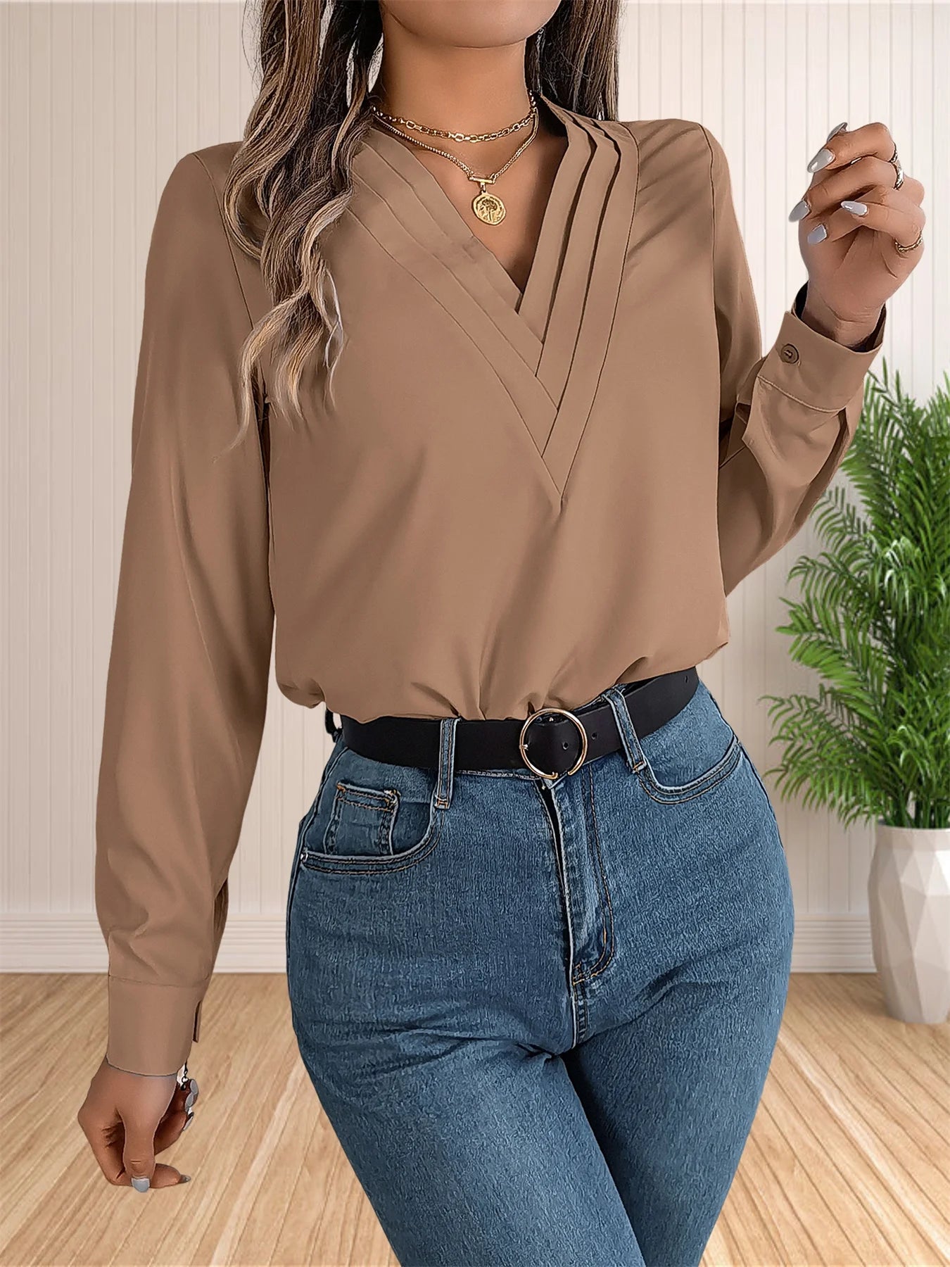 Women’s V-Neck Office Blouse
