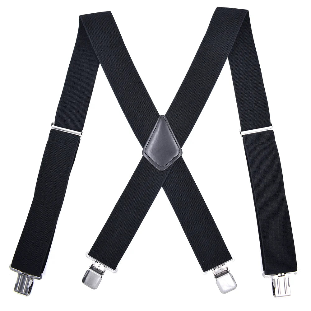 Work & Outdoor Heavy Duty Suspenders – 2 Inch Wide X-Back, 4 Strong Clips, Adjustable Elastic Trouser Straps for Men