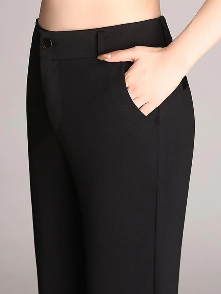 Elegant High-Waist Wide-Leg Pants – Women's Vintage Flared Trousers for Office & Casual Wear
