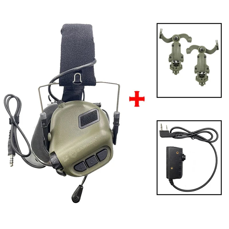 EARMOR M32 MOD4 Tactical Shooting Earmuffs – Noise Reduction Headset with Helmet ARC Rail & Kenwood PTT Adapter