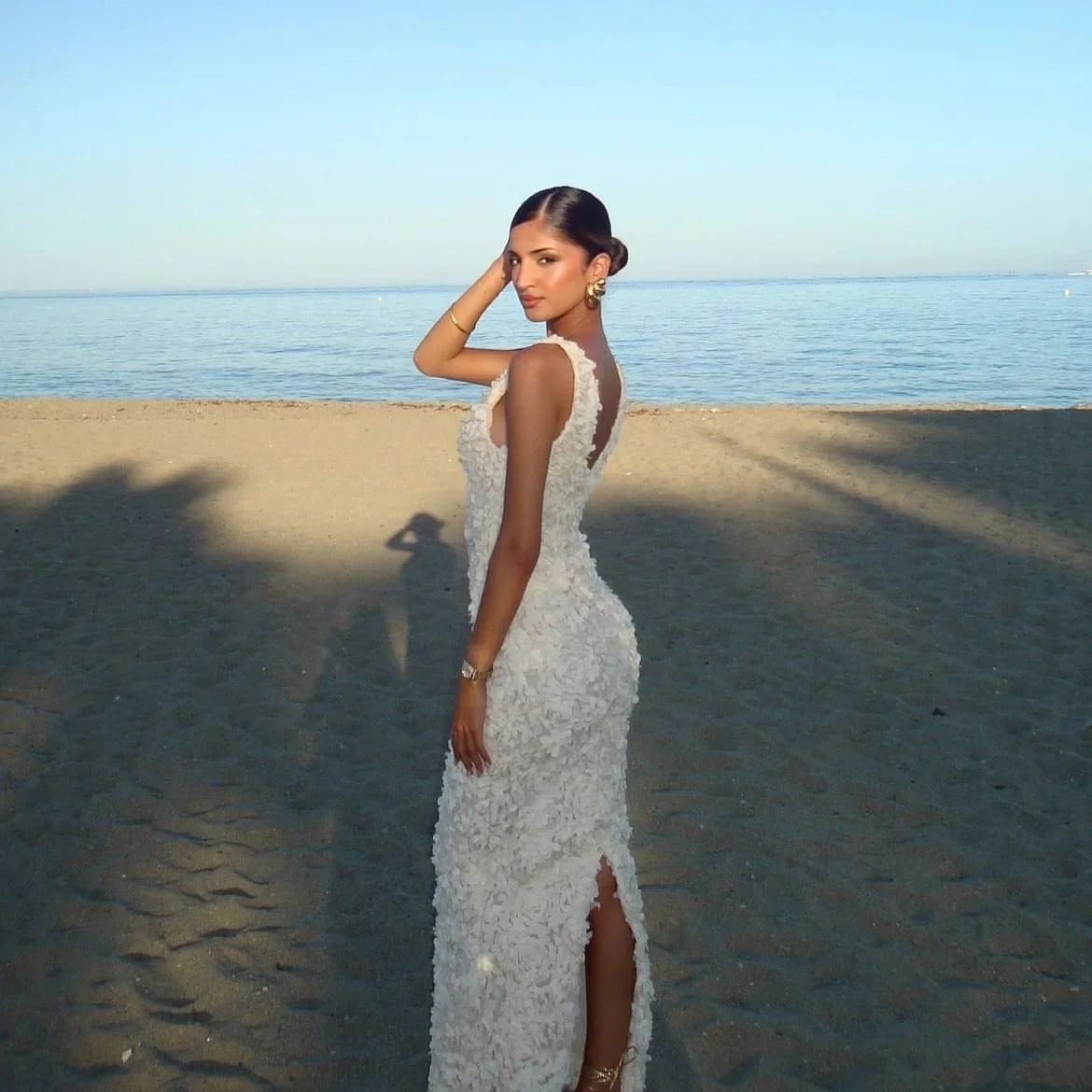 Mingmingxi Elegant Floral Applique Maxi Dress