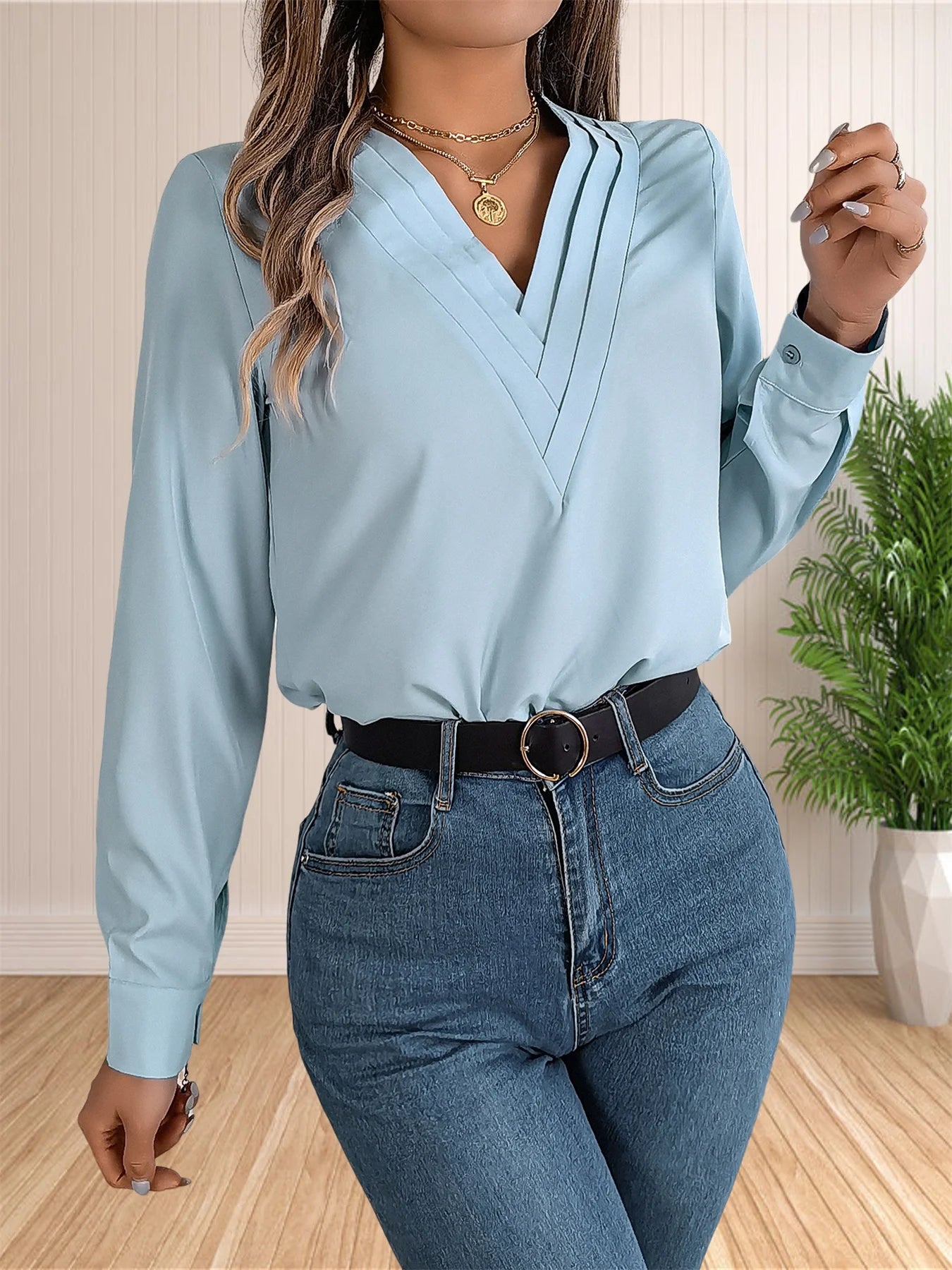 Women’s V-Neck Office Blouse
