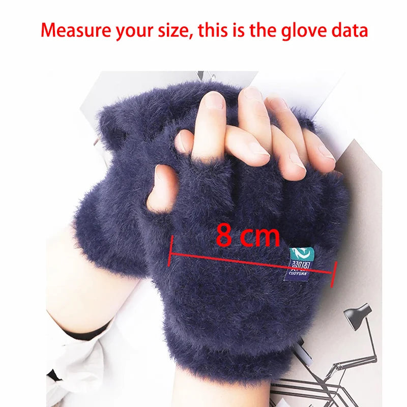 SoftWarm Fingerless Gloves – Plush Winter Mittens for Women, Flip Design for Writing & Outdoor Cold Protection