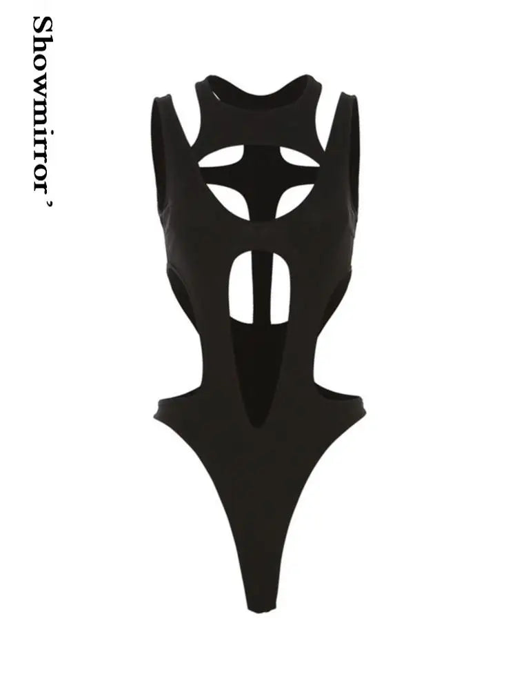 Gothic Y2K Sexy Hollow Out Patchwork Bodysuit Top