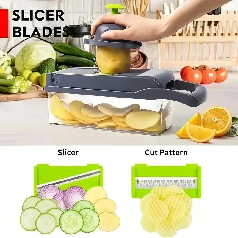 Vegetable Chopper Handle Food Grate 14/16 in 1 Multifunctional