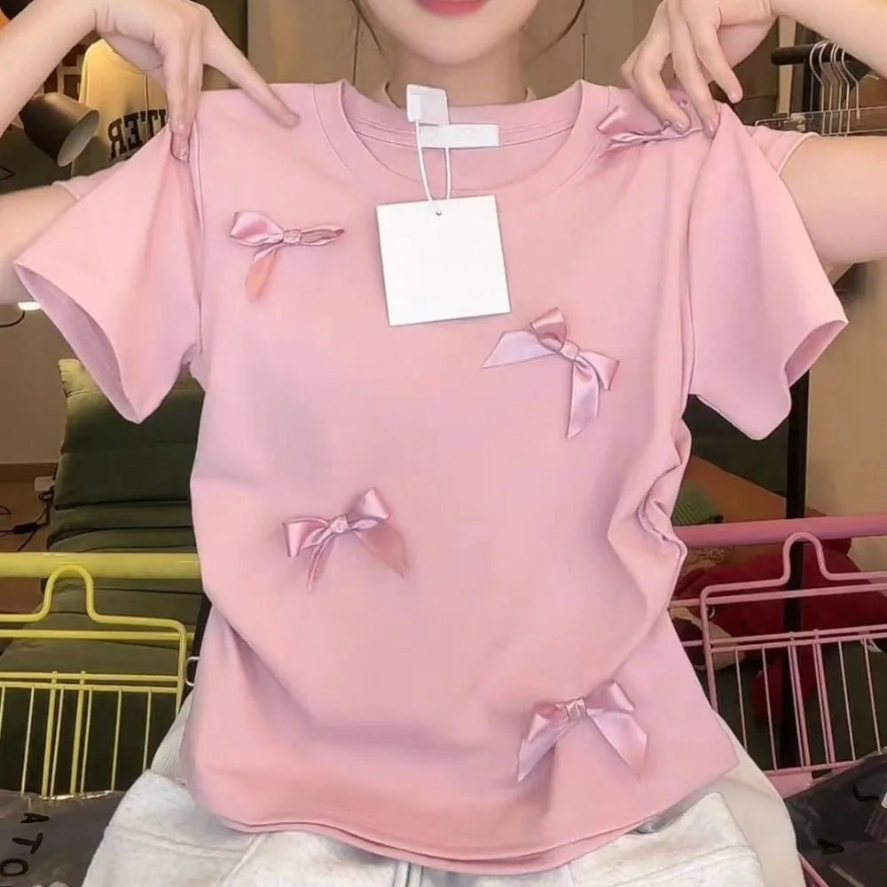 Elegant Ballet Bowknot T-Shirt - Japanese Style Crop Top