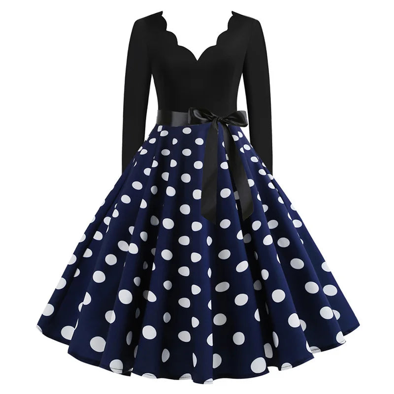 Vintage Polka Dot Dress – Long Sleeve 3XL Party Dress for Women