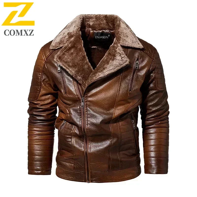 “Men’s Winter PU Leather Fur-Collar Jacket”