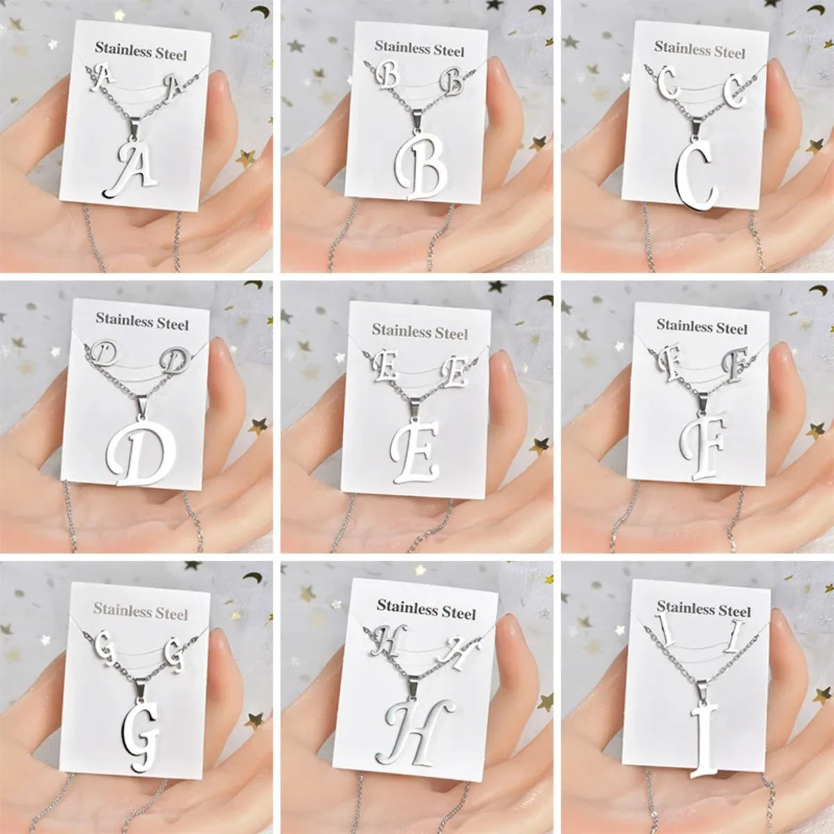 Custom Stainless Steel Initial Necklace and Earrings Set – 26 Letters, Personalized Jewelry for Women