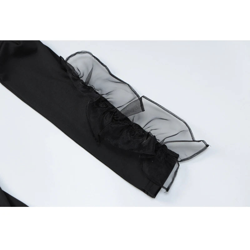 Y2K Mesh Ruffled Bodysuit – One-Shoulder, Slim Fit