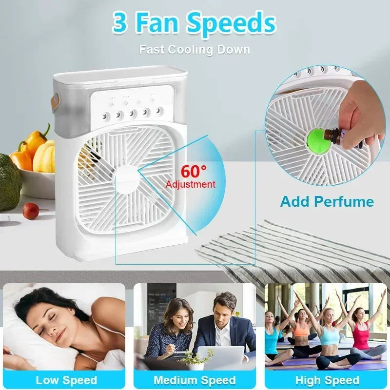 Portable 3-in-1 Air Cooler – Fan, Humidifier & Air Conditioner with LED Night Light