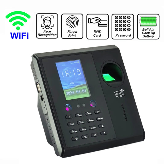 WiFi Facial & Fingerprint Time Attendance System | 2000mAh Battery | Employee Time Clock Management