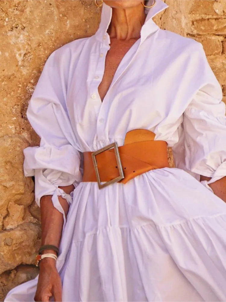 Women’s Lace-Up Lapel Midi Dress