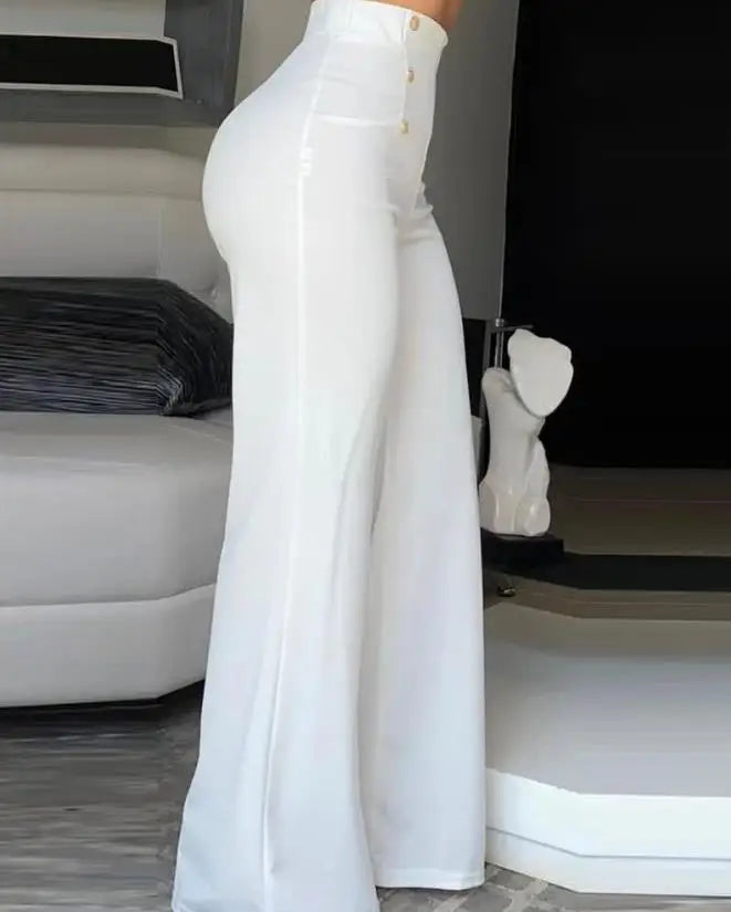 Elegant High-Waist Flared Pants – Women's Wide-Leg Bootcut Trousers for Summer Fashion