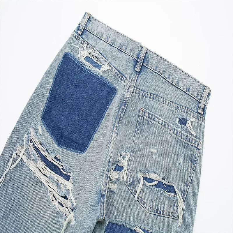Loose Fit Gradient Jeans – Casual Streetwear with Distressed Details