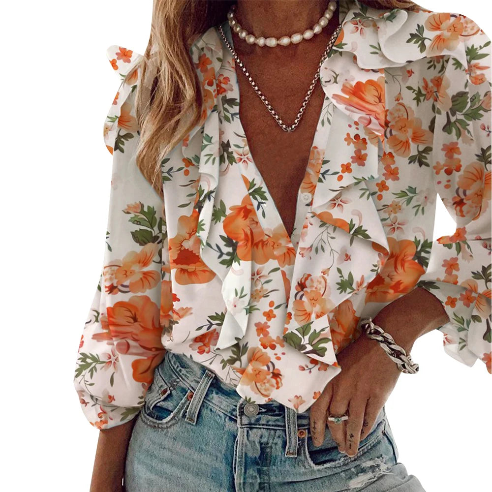 ChiffonVee Print Blouse