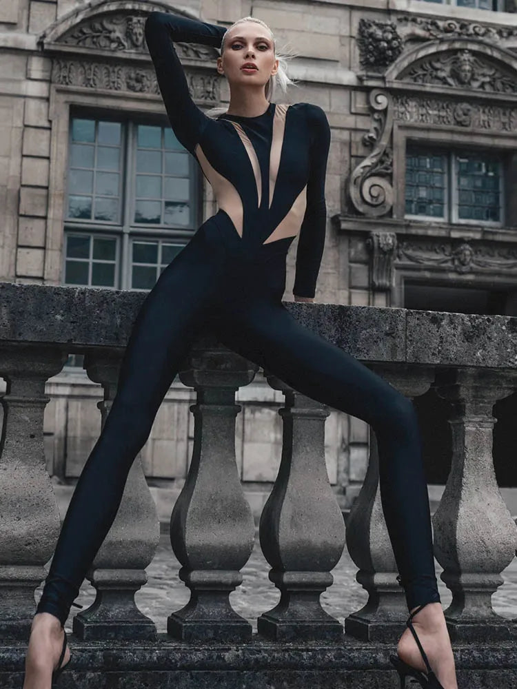 High Street Patchwork Jumpsuit – Slim Fit, Long Sleeve