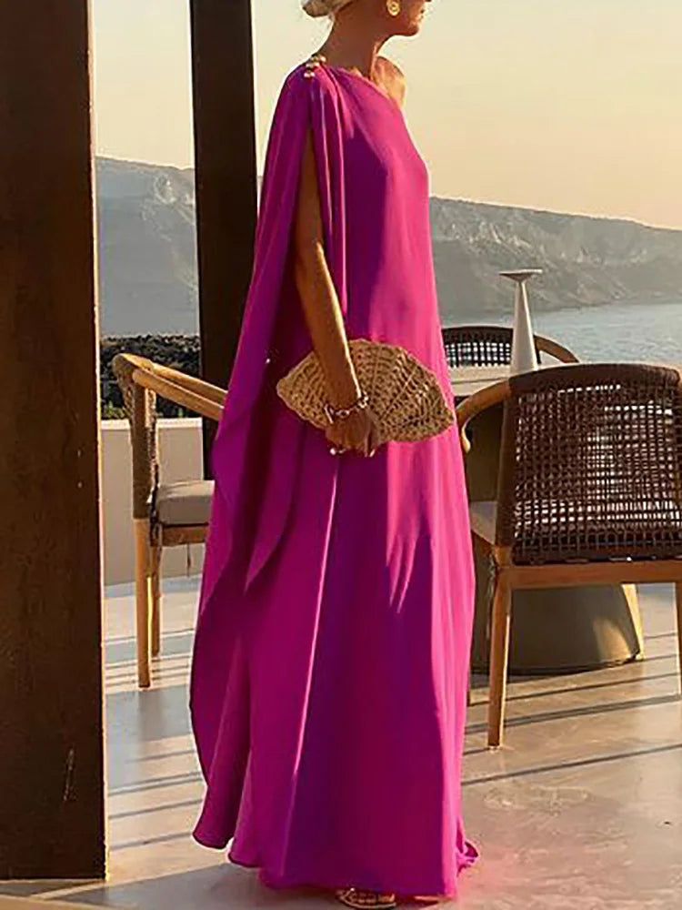 Elegant Patchwork One-Shoulder Maxi Dress