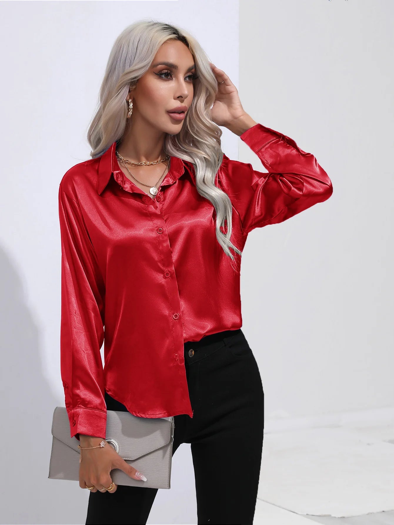 SatinGrace Button Blouse