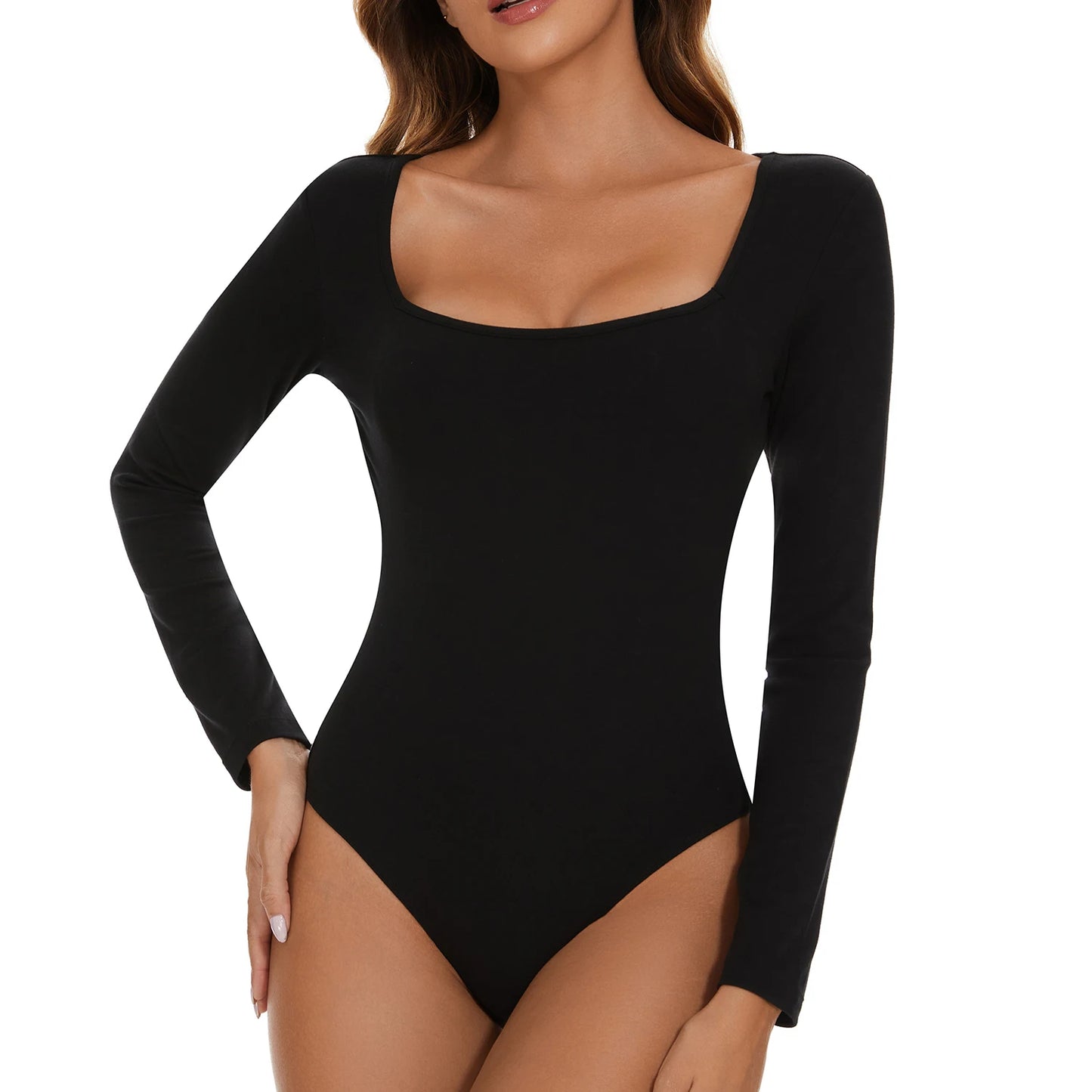 Square Neck Bodysuit – Long Sleeve, Tummy Control Shapewear