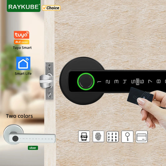 RAYKUBE Tuya BLE Fingerprint Door Lock | Digital Electronic Lock | Password/Key/IC Card | Smartlife/ Tuya APP Unlock