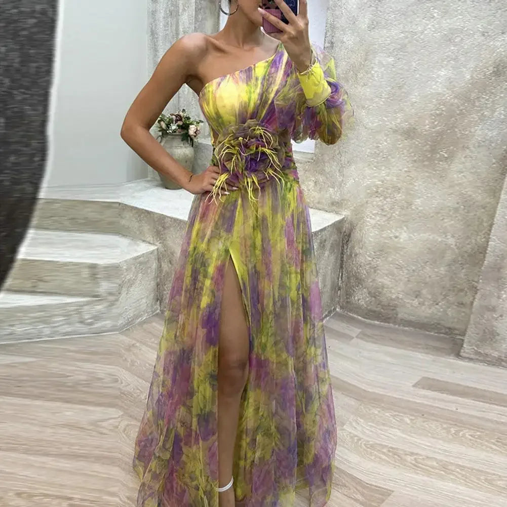 Women’s One-Shoulder Tie-Dye Gown