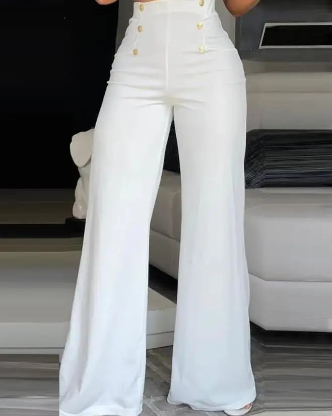 Elegant High-Waist Flared Pants – Women's Wide-Leg Bootcut Trousers for Summer Fashion
